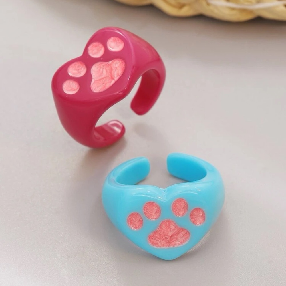 ๐พ Adorable Paw Heart Love Chunky Ring In Blue Or Pink ๐พ
